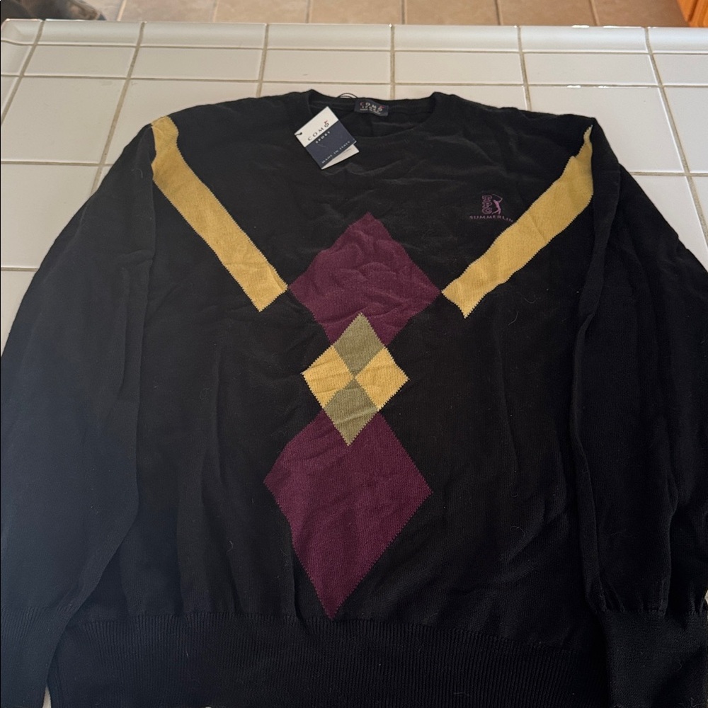 COMO Sport long sleeve pull over sweater black argyle TPCsummerlin (Vegas)XL 🐈⬛